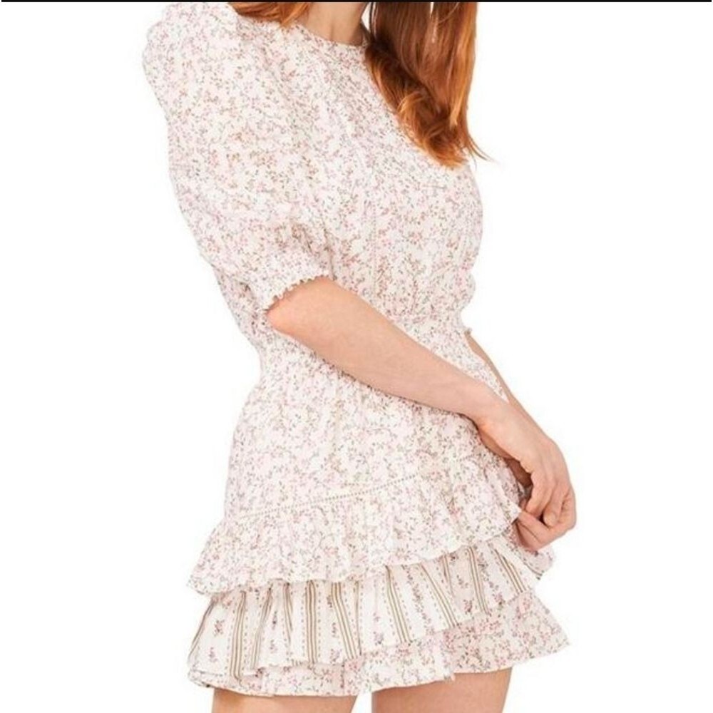 Chelsea & Violet Size Large Coquette Ruffle Tiered Dress Ditsy Floral Linen Cttn